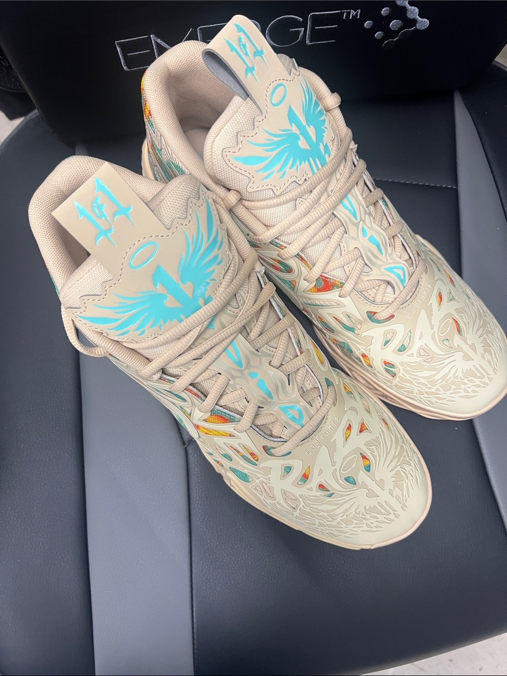 Puma Beige Sneakers with Teal Logo